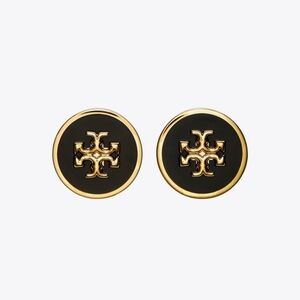 NWT Tory Burch Kira Enamel Circle Stud Earrings Black and Gold